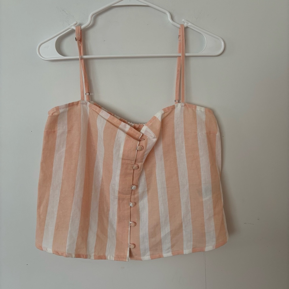 brand new! roxy peach and white striped button front crop tank top🪸